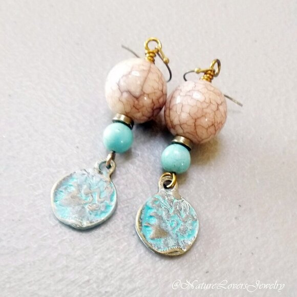 Bodacious Boho & Chunky - Lightweight Verdigris Patina Coin Dangle Earrings! - Picture 2 of 6